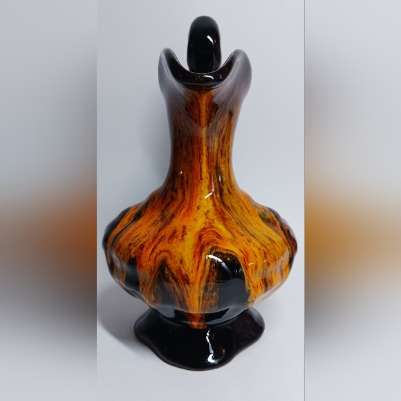 Pottery Evangeline Ware Drip Glaze Orange Dark Brown/Black Jug Vintage Pitcher - Picture 3 of 6
